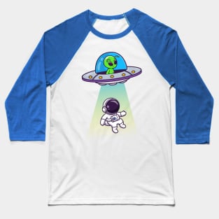 Cute Alien Spaceship UFO Invasion Astronaut Cartoon Baseball T-Shirt